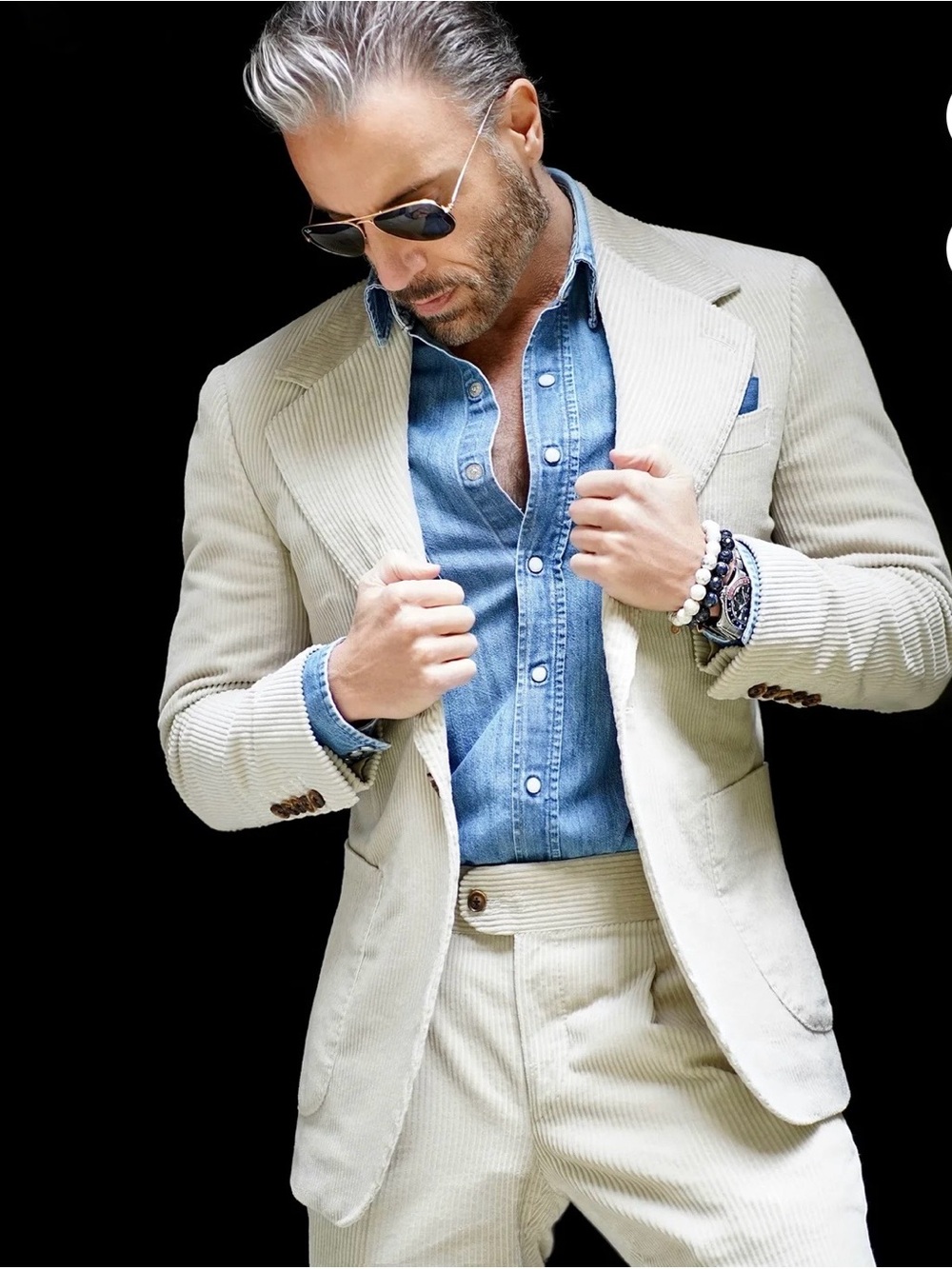 Indochino Men's Corduroy Modern Classic Cream 40x28 Pants Size 40 Jacket Suit